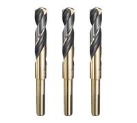 sourcing map 3pcs Reduced Shank Twist Drill Bit 5/8" Dia 1/2" Shank High Speed Steel M2 Black and Gold Oxide Finish Drill Bits for Drilling Hard Metals, Stainless Steel, Cast Iron