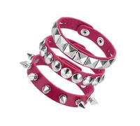 sourcing map 3Pcs Rock Punk Spiked Leather Bracelet Set, 8.7"/22cm Goth Studded Cuff Wristband Adjustable Bracelets for Halloween Party Favors Grunge Accessories, Rose Red
