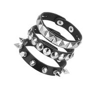 sourcing map 3Pcs Rock Punk Spiked Leather Bracelet Set, 8.7"/22cm Goth Studded Cuff Wristband Adjustable Bracelets for Halloween Party Favors Grunge Accessories, Black
