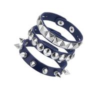 sourcing map 3Pcs Rock Punk Spiked Leather Bracelet Set, 8.7"/22cm Goth Studded Cuff Wristband Adjustable Bracelets for Halloween Party Favors Grunge Accessories, Bright Blue