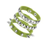 sourcing map 3Pcs Rock Punk Spiked Leather Bracelet Set, 8.7"/22cm Goth Studded Cuff Wristband Adjustable Bracelets for Halloween Party Favors Grunge Accessories, Green