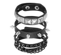sourcing map 3Pcs Rock Punk Studded Leather Bracelet Set, 8.7"/22cm Goth Spiked Cuff PU Wristband Adjustable Bracelets Emo Grunge Accessories Halloween Party Favors, Black