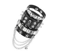 sourcing map 3Pcs Rock Punk Studded Leather Bracelet Set, 8.7"/22cm Goth Spiked Cuff Wristband Adjustable Bracelets for Halloween Party Favors Emo Grunge Accessories, Black