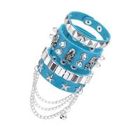 sourcing map 3Pcs Rock Punk Studded Leather Bracelet Set, 8.7"/22cm Goth Spiked Cuff Wristband Adjustable Bracelets for Halloween Party Favors Emo Grunge Accessories, Lake Blue
