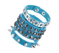 sourcing map 3Pcs Rock Punk Studded Leather Bracelet Set, 8.7"/22cm Goth Spiked Cuff Wristband Adjustable Bracelets for Emo Grunge Accessories Halloween Party Favors, Light Blue