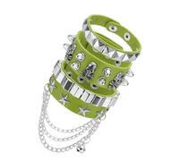 sourcing map 3Pcs Rock Punk Studded Leather Bracelet Set, 8.7"/22cm Goth Spiked Cuff Wristband Adjustable Bracelets for Halloween Party Favors Emo Grunge Accessories, Grass Green