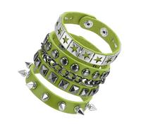 sourcing map 3Pcs Rock Punk Studded Leather Bracelet Set, 8.7"/22cm Goth Spiked Cuff Wristband Adjustable Bracelets for Emo Grunge Accessories Halloween Party Favors, Green