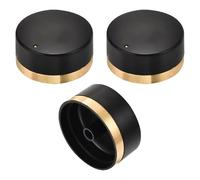 sourcing map 3Pcs Rotary Potentiometer Knob 6mm Hole Dia Plum Blossom Shaft with Scale, 0.9" H x 1.7" Dia Silver Plastic Electronic Control Cap for Volume Control(Black with Gold Trim)