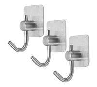 sourcing map 3pcs Self Adhesive Wall Hooks Waterproof Stainless Steel Sticky Towel Closet Hooks Adhesive Wall Mount Hangers Without Drill for Bathroom Kitchen Washroom Home, Silver