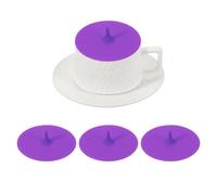 sourcing map 3Pcs Silicone Cup Covers, 3.94" Teardrop Universal Cup Lids Reusable Drinking Hot and Cold Beverages for Mugs Tea Cups Coffee Cup, Purple