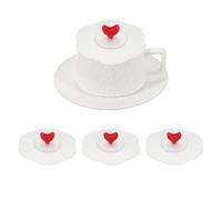sourcing map 3Pcs Silicone Cup Covers, 4.72" Heart Universal Cup Lids Reusable Drinking Hot and Cold Beverages for Mugs Tea Cups Coffee Cup, Clear