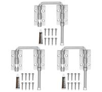 sourcing map 3Pcs Sliding Door Loop Lock Latch, 4-5/16" x 2-3/8" U-Shaped Latch Hook Lock with Screws & Nail-Free Adhesive for Uneven or Warped Doors Window Garden Fence, Silver