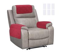 sourcing map 3Pcs Sofa Armrest Covers, Armchair Covers with Side Storage Pocket Waterproof Recliner Chair Protector Anti-Slip Couch Arm Headrest Furniture Protect for Home Living Room, Red