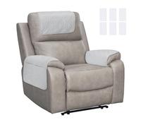sourcing map 3Pcs Sofa Armrest Covers, Armchair Covers with Side Storage Pocket Waterproof Recliner Chair Protector Anti-Slip Couch Arm Headrest Protect for Home Living Room, Light Beige Gray