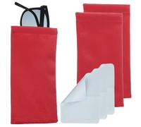 sourcing map 3pcs Soft Glasses Case, Squeeze Top Portable Glasses Bag, Velvet Sunglasses Pouch with Cleaning Cloth, Suitable for Men and Women Sunglasses (Red)