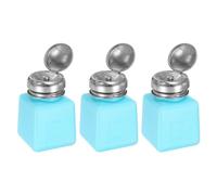 sourcing map 3pcs Solvent Alcohol Dispenser 100ml(3.4oz) Press Type ESD Safe Anti-Splash Liquid Dispenser Pump with Sealing Stainless Steel Lid for Acetone Cleanser, Polish Remover, Blue