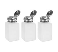 sourcing map 3pcs Solvent Alcohol Dispenser 200ml(6.7oz) Push Down Liquid Dispenser Pump Bottle with Sealing Stainless Steel Lid for Acetone Solution, White
