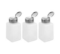 sourcing map 3pcs Solvent Alcohol Dispenser 200ml(6.8oz) Nail Polish Remover Push Down Liquid Dispenser Pump Bottle with Stainless Steel Press Head for Acetone Solution, White