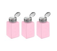 sourcing map 3pcs Solvent Alcohol Dispenser 200ml(6.8oz) Nail Polish Remover Push Down Liquid Dispenser Pump Bottle with Stainless Steel Press Head for Acetone Solution, Red