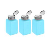 sourcing map 3pcs Solvent Alcohol Dispenser 200ml(6.8oz) Nail Polish Remover Push Down Liquid Dispenser Pump Bottle with Stainless Steel Press Head for Acetone Solution, Blue