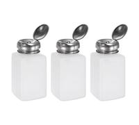 sourcing map 3pcs Solvent Alcohol Dispenser 200ml(6.8oz) Press Type ESD Safe Anti-Splash Liquid Dispenser Pump with Sealing Stainless Steel Lid for Acetone Cleanser, Polish Remover, White