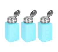sourcing map 3pcs Solvent Alcohol Dispenser 200ml(6.8oz) Press Type ESD Safe Anti-Splash Liquid Dispenser Pump with Sealing Stainless Steel Lid for Acetone Cleanser, Polish Remover, Blue