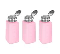 sourcing map 3pcs Solvent Alcohol Dispenser 250ml(8.5oz) Push Down Liquid Dispenser Pump Bottle with Sealing Stainless Steel Lid for Acetone Solution, Pink