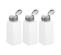 sourcing map 3pcs Solvent Alcohol Dispenser 250ml(8.8oz) Nail Polish Remover Push Down Liquid Dispenser Pump Bottle with Stainless Steel Press Head for Acetone Cleanser Polish Remover, White
