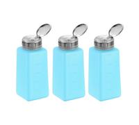 sourcing map 3pcs Solvent Alcohol Dispenser 250ml(8.8oz) Nail Polish Remover Push Down Liquid Dispenser Pump Bottle with Stainless Steel Press Head for Acetone Solution, Blue
