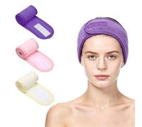 sourcing map 3Pcs Spa Headbands, Adjustable Facial Skincare Headband Elastic Soft Makeup Hairbands with Hook & Loop for Women Teen Washing Face Shower Bath Skincare Makeup Yoga Gift, Multicolor