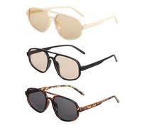 sourcing map 3pcs Square Polarized Sunglasses Trendy Retro Sun Glasses for Women and Men, Coffee Yellow/White/Black(Gray/Brown Lens)