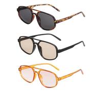 sourcing map 3pcs Square Polarized Sunglasses Trendy Retro Sun Glasses for Women and Men, Orange/Black/Coffee Yellow(Brown/Gray Lens)