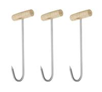 sourcing map 3Pcs Stainless Steel T Hooks 10 Inch 7.7mm T-Shaped Handle Meat Boning Hook with Wooden Handle for Kitchen Butcher Shop Restaurant BBQ Tool