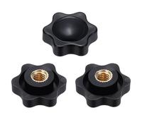 sourcing map 3pcs Star Clamping Nuts 1/4" Female Thread 25mm 6-Point Plastic Head Brass Insert Non-Through Hole Screw-in Threaded Knob Hand Tightening Clamping Handles, Black