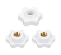sourcing map 3pcs Star Clamping Nuts 1/4" Female Thread 25mm 6-Point Plastic Head Brass Insert Through Hole Screw-in Threaded Knob Hand Tightening Clamping Handles, White
