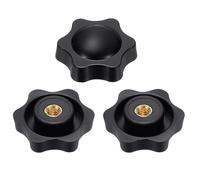 sourcing map 3pcs Star Clamping Nuts 1/4" Female Thread 38mm 6-Point Plastic Head Brass Insert Non-Through Hole Screw-in Threaded Knob Hand Tightening Clamping Handles, Black