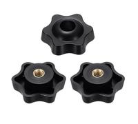 sourcing map 3pcs Star Clamping Nuts 1/4" Female Thread 38mm 6-Point Plastic Head Brass Insert Through Hole Screw-in Threaded Knob Hand Tightening Clamping Handles, Black