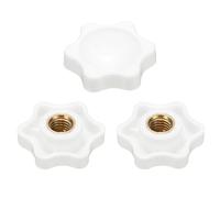 sourcing map 3pcs Star Clamping Nuts M8 Female Thread 32mm 6-Point Plastic Head Brass Insert Non-Through Hole Screw-in Threaded Knob Hand Tightening Clamping Handles, White