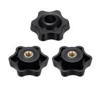 sourcing map 3pcs Star Knobs M6 Female Thread 38mm 6-Point Plastic Head Brass Insert Through Hole Screw-in Threaded Knob Hand Tightening Clamping Handles, Black