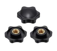 sourcing map 3pcs Star Knobs M8 Female Thread 32mm 6-Point Plastic Head Brass Insert Non-Through Hole Screw-in Threaded Knob Hand Tightening Clamping Handles, Black