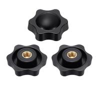 sourcing map 3pcs Star Knobs M8 Female Thread 38mm 6-Point Plastic Head Brass Insert Non-Through Hole Screw-in Threaded Knob Hand Tightening Clamping Handles, Black