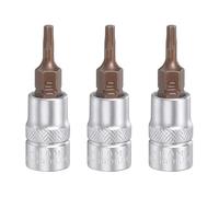 sourcing map 3pcs T10 Torx Bit Socket 1/4" Square Drive Metric S2 & CR-V Steel Socket Ratchet Wrench Industrial Grade Bits, Silver Red