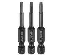 sourcing map 3pcs T10 Torx Screwdriver Bit 1/4" Hex Shank 50mm/2" Length S3 Steel Magnetic Tamper Proof Star 6 Point Head Hex Screw Driver Bits, Black