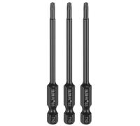 sourcing map 3pcs T10 Torx Screwdriver Bit 1/4" Hex Shank 75mm/3" Length S3 Steel Magnetic Tamper Proof Star 6 Point Head Hex Screw Driver Bits, Black