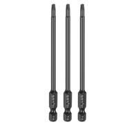 sourcing map 3pcs T15 Torx Screwdriver Bit 1/4" Hex Shank 100mm/4 Length S3 Steel Magnetic Tamper Proof Star 6 Point Head Hex Screw Driver Bits, Black