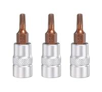 sourcing map 3pcs T20 Torx Bit Socket 1/4" Square Drive Metric S2 & CR-V Steel Socket Ratchet Wrench Industrial Grade Bits, Silver Red