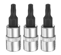 sourcing map 3pcs T20 Torx Bit Socket 1/4" Square Drive Star 6 Point Extension Impact Bit Power Nut Driver Set S2 & CR-V Steel Socket Ratchet Wrench Bits, Silver Black