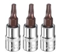 sourcing map 3pcs T20 Torx Bit Socket 1/4" Square Drive Star 6 Point S2 & CR-V Steel Socket Ratchet Wrench Bits, Silver Red