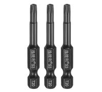 sourcing map 3pcs T20 Torx Screwdriver Bit 1/4" Hex Shank 50mm/2" Length S3 Steel Magnetic Tamper Proof Star 6 Point Head Hex Screw Driver Bits, Black
