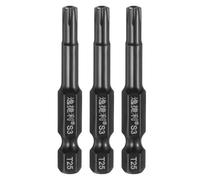 sourcing map 3pcs T25 Torx Screwdriver Bit 1/4" Hex Shank 50mm/2" Length S3 Steel Magnetic Tamper Proof Star 6 Point Head Hex Screw Driver Bits, Black